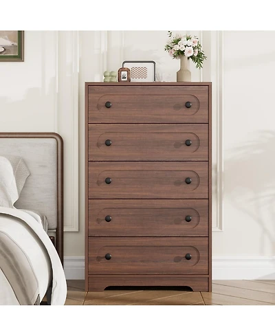 homfan 5-Drawer Tall Dresser with Deep Drawers and Metal Knobs, Mid Century Modern Chest for Bedroom Living Room Entryway