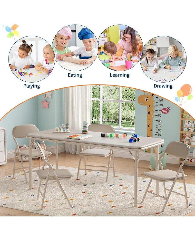 homfan 5-Piece Kids Table and Chair Set - Lightweight Compact Children s Furniture Pu Leather Waterproof Easy Clean Safe Rounded Design