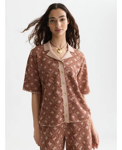 Scotch & Soda Women's and Tops Tees Jacquard Knitted Short-Sleeve Shirt, Rose Dust, X-Large