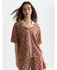 Scotch & Soda Women's and Tops Tees Jacquard Knitted Short-Sleeve Shirt, Rose Dust, X-Large