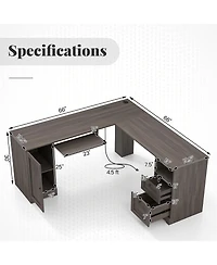Slickblue 66 Inch L Shaped Computer Desk with Built In Power Outlets