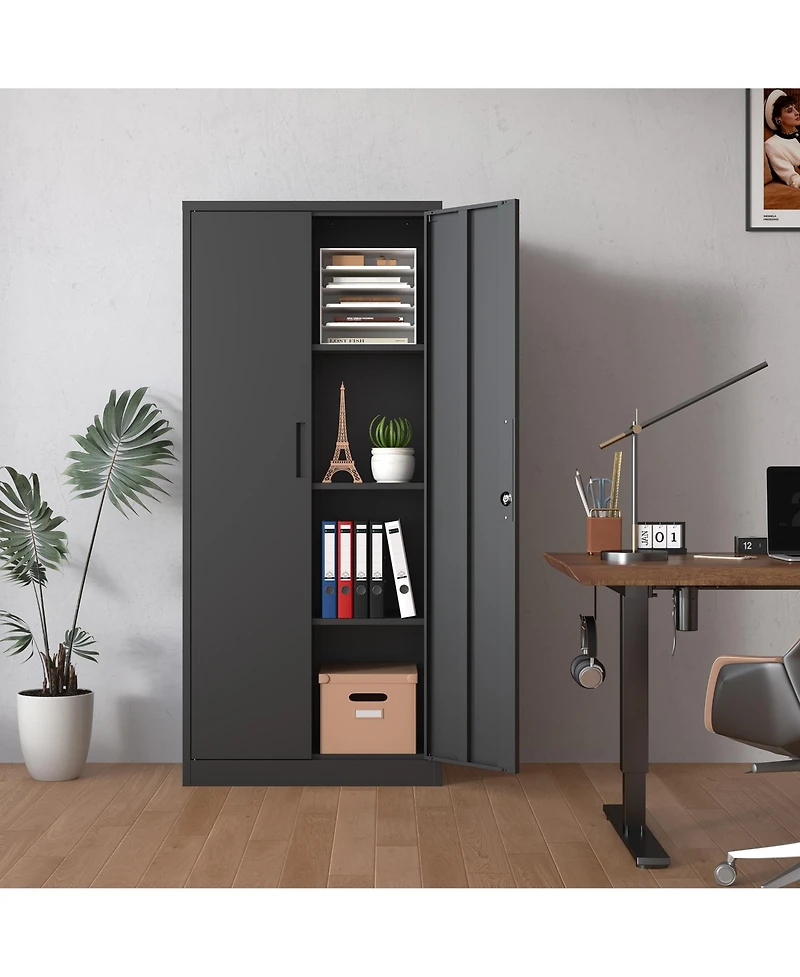 Viyet 71"H Metal Storage Cabinet - Lockable Double Door Steel Organizer with 3 Shelves