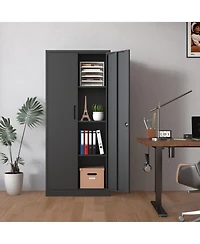 Viyet 71"H Metal Storage Cabinet - Lockable Double Door Steel Organizer with 3 Shelves