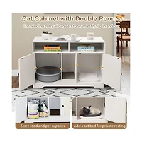 Ruie 43 in Dual-Room Cat Litter Box Enclosure with Sisal Scratching Mats