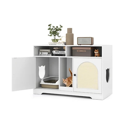 Ruie 43 in Dual-Room Cat Litter Box Enclosure with Sisal Scratching Mats