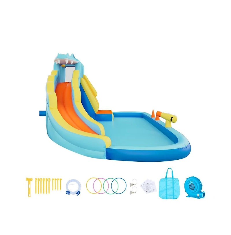Ruie Inflatable Bounce House Water Slide Splash Pool Climbing Wall for 3 to 4 Kids