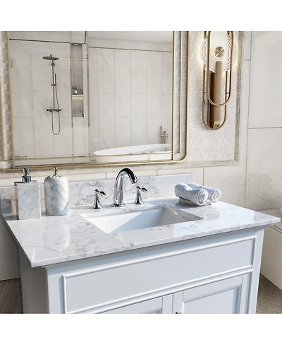 Sillysis 31/37/43 Inch Carrara Marble Stone Vanity Top with Ceramic Undermount Sink and Backsplash
