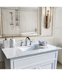 Sillysis 31/37/43 Inch Carrara Marble Stone Vanity Top with Ceramic Undermount Sink and Backsplash
