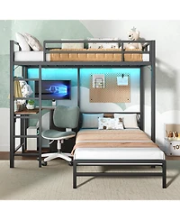 Sailvan Metal Bunk Bed with Folding Table, Led Lights and Charging Station