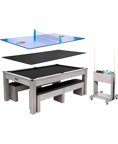 Xo 7FT 3-in-1 Pool Table Dining Combo, Convertible Billiard Table with Ping Pong Top and Accessories, Space-Saving Game Table