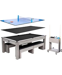 Xo 7FT 3-in-1 Pool Table Dining Combo, Convertible Billiard Table with Ping Pong Top and Accessories, Space-Saving Game Table