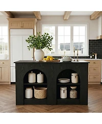 Tribesigns 55.12" Kitchen Island with 2-Tier Storage Shelves, Multifunctional Kitchen Island Table with Open Storage and Breakfast Bar