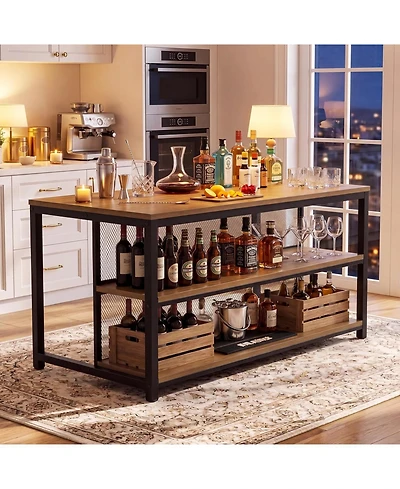Tribesigns 63 Inch Bar Table, Industrial Home Bar Unit with Storage Shelves and Seating, Wine Cabinet for Kitchen, Dining Room, Living Room, Bistro