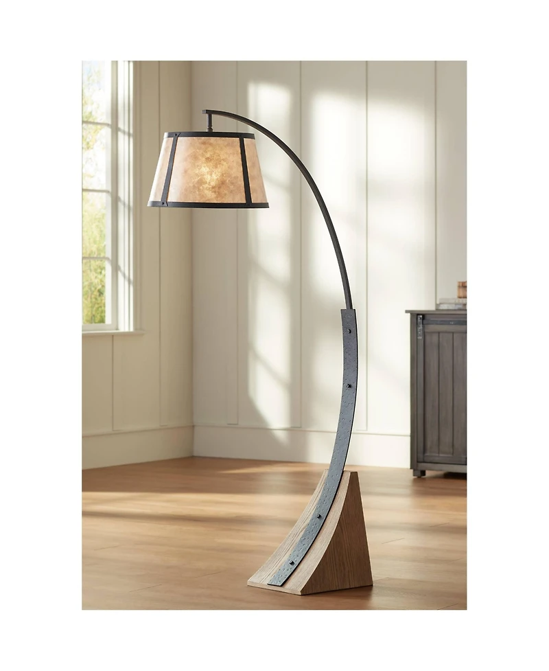 Franklin Iron Works Oak River Rustic Mission 66 1/2" Tall Arc Floor Lamp with Smart Socket