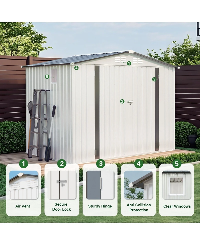 Mondawe 8 x 6 Outdoor Metal Storage Shed with Side Window, Lockable Door, Garden Tool Shed