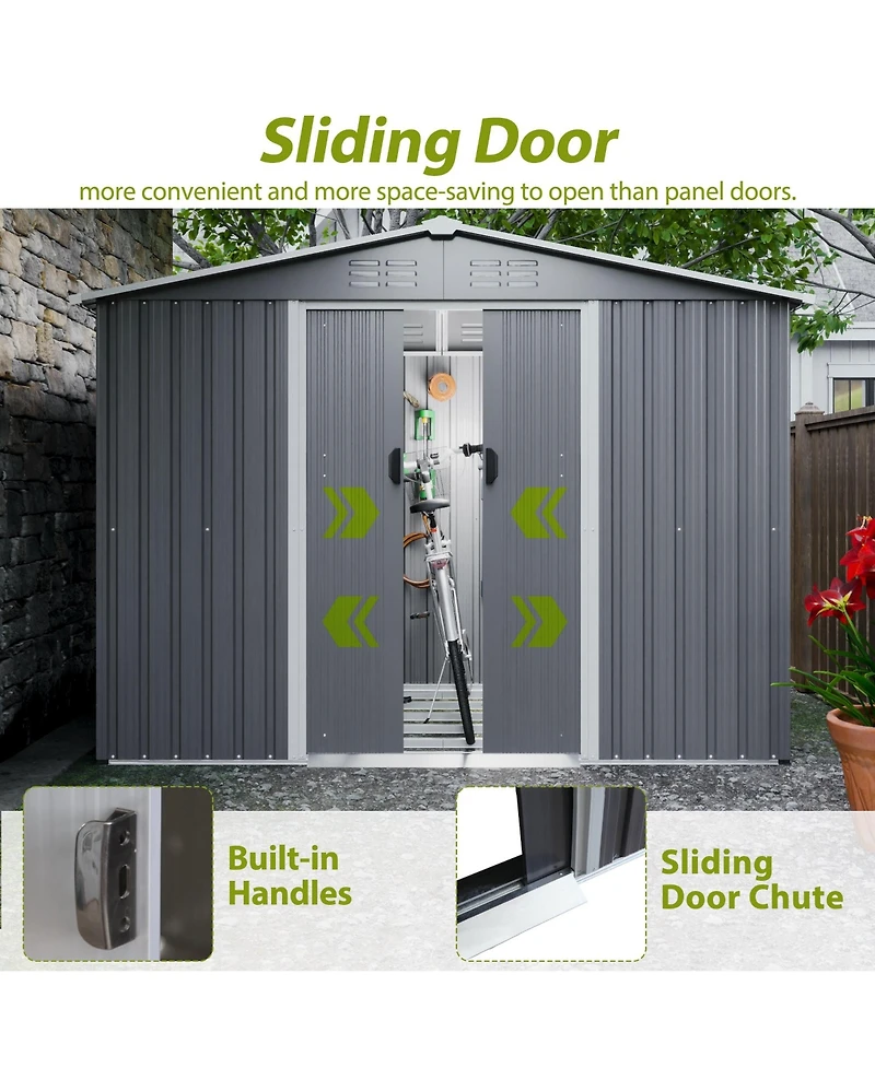 Mondawe 8x6 Feet All-Weather Metal Storage Shed With Lockable Sliding Doors