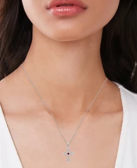 Macy's Lab-Grown Blue & White Sapphire (0.36 ct. t.w.) Vintage Cross Pendant Necklace Sterling Silver (Also Available Ruby)