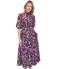 Jessica Howard Women's Mock Neck & Smocked Waist Maxi Dress