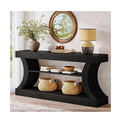 Tribesigns 70.9" Rectangle Wood Console Table with 3 Storage Shelves