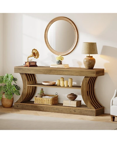 Tribesigns 70.9" Rectangle Wood Console Table with 3 Storage Shelves