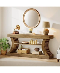 Tribesigns 70.9" Rectangle Wood Console Table with 3 Storage Shelves