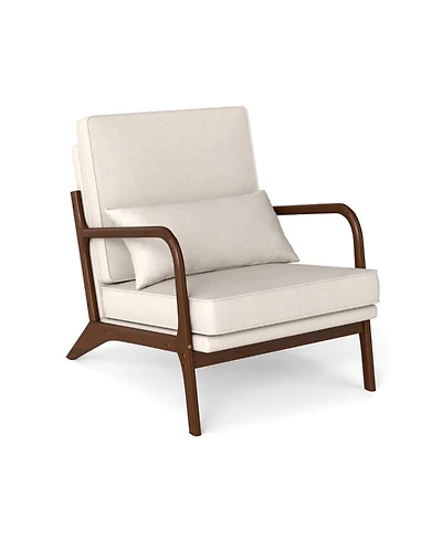 Yiortwo Outdoor Lounge Accent Chair with Rubber Wood Armrests and Removable Cushions