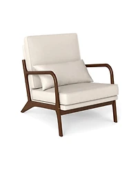 Yiortwo Outdoor Lounge Accent Chair with Rubber Wood Armrests and Removable Cushions