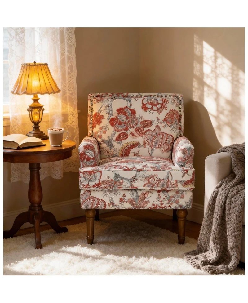 Streamdale Furniture Floral Upholstered Armchair with Nailhead Trim and Wood Legs
