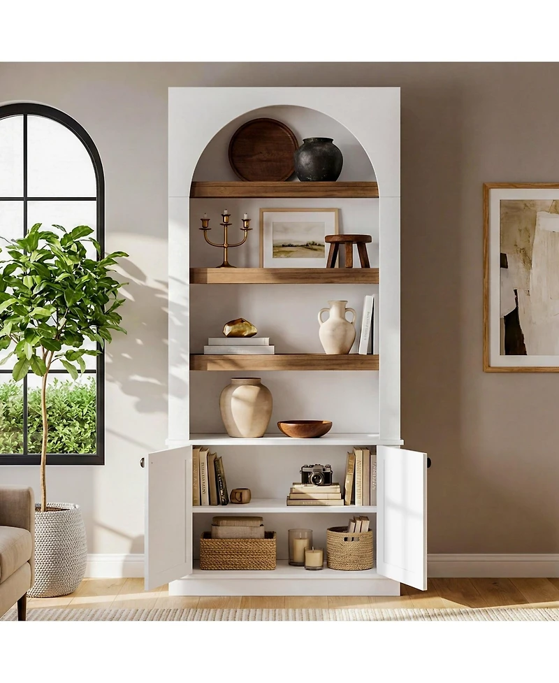 Slickblue 71 Inch Modern 6-Tier Bookcase with Doors for Home or Office