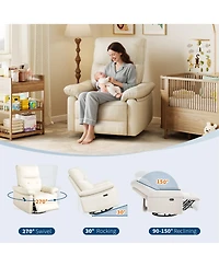 homfan Pu Leather Upholstered Power Recliner Chair, 270degree(s) Swivel Rocking Glider with Usb Charging Port, Comfortable Rocker Nursery Single Sofa