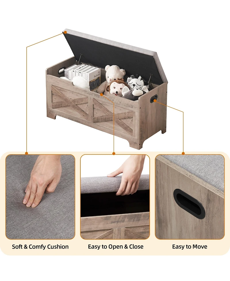 homfan Large Farmhouse Shoe Bench, Wood Storage Chest with Safety Hinge, Entryway Organizer for Bedroom or Living Room