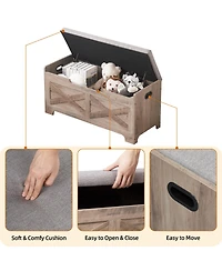 homfan Large Farmhouse Shoe Bench, Wood Storage Chest with Safety Hinge, Entryway Organizer for Bedroom or Living Room