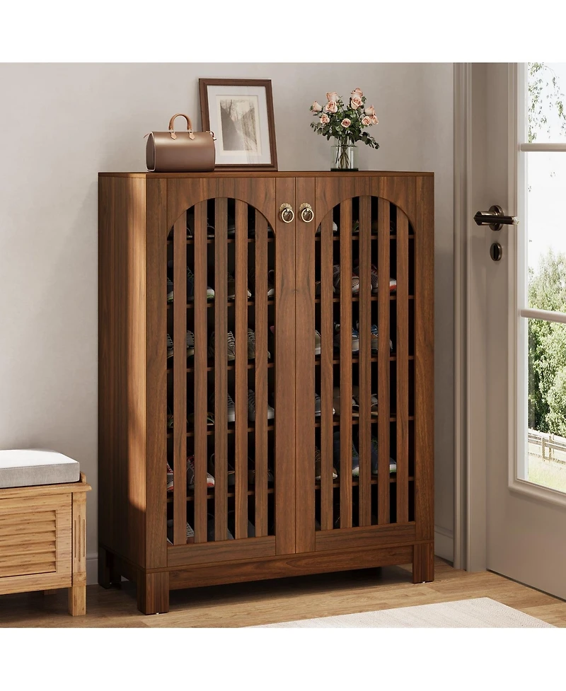 Slickblue Modern Shoe Cabinet with 6 Tier Storage Shelves and Doors