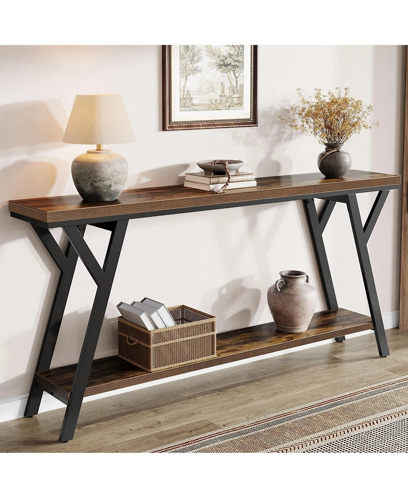 Slickblue Industrial Sofa Console Table with 2-Tier Storage Shelf for Entryway