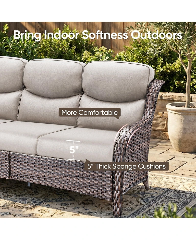 Pocassy 4 Pieces Patio Furniture Set with Fire Pit High Back Outdoor 5-inch Cushions Wicker Swivel Rocker Chairs