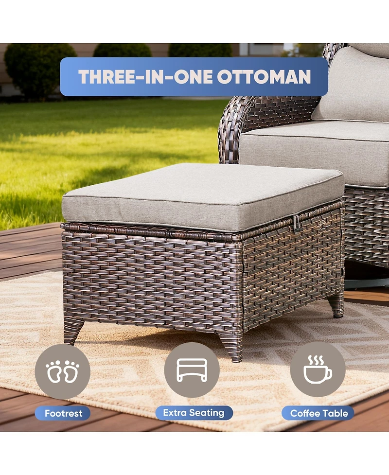 Pocassy 6 Pieces Outdoor Furniture Set Wicker Sofa with Swivel Rocking Chairs Patio Ottomans Coffee Table
