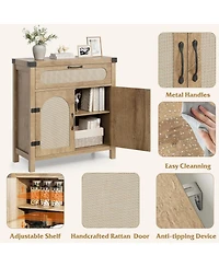 homfan Set of 2 Modern Rattan Sideboard with Drawer and Adjustable Shelves, 30 Inch Storage Buffet for Entryway, Living Room