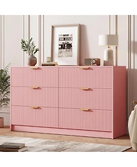 homfan 54" Fluted 6-Drawer Dresser with Handles, Modern Storage Chest for Bedroom and Living Room, Multiple Finishes