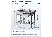 Aecojoy Stainless Steel Utility Sink, Free Standing Single Bowl Commercial Kitchen Sinks with Faucet