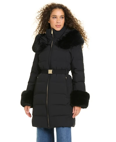 Kate Spade New York Women's Faux-Fur Arm Cuff Hooded Puffer Coat