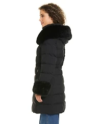 Kate Spade New York Women's Faux-Fur Arm Cuff Hooded Puffer Coat