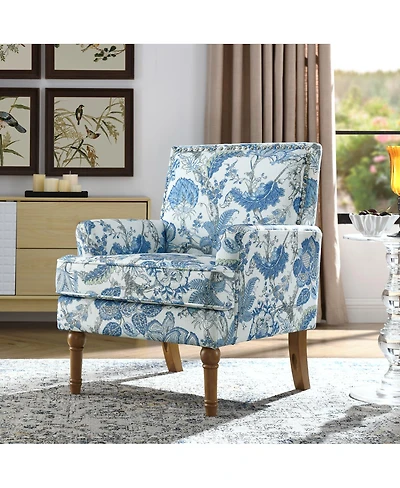 Streamdale Furniture Floral Upholstered Accent Chair with Nailhead Trim and Wood Legs