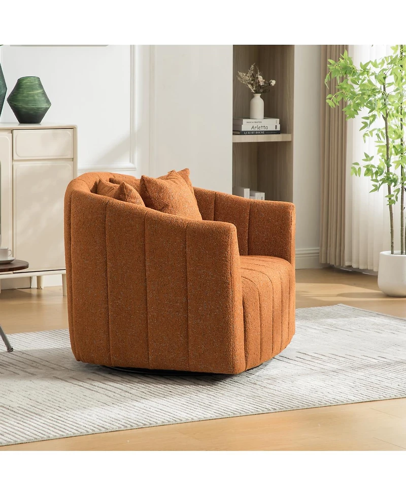 Streamdale Furniture Upholstered 360degree Swivel Barrel Chair and Half with 3 Pillows