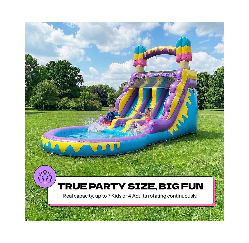 Pop Jump Ice Pop 24' Dual Lane Center Climb Waterslide with Attached Pool