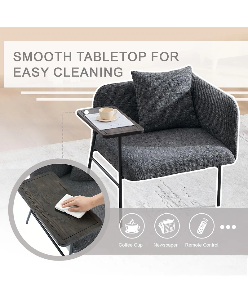 Streamdale Furniture Modern Upholstered Lounge Chair with Side Table and Storage Pockets
