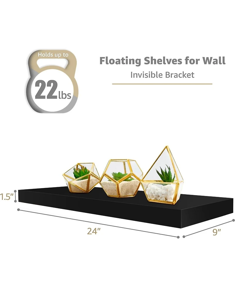 Sorbus 2 Pack 24 Inch Wall Mounted Floating Shelves for Bedroom, Decor, Kitchen