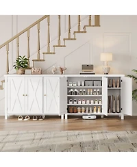 homfan Farmhouse Shoe Storage Cabinet with 3 Barn Doors, Freestanding Narrow Shoe Rack Organizer with Adjustable Shelves, Ideal for Entryway