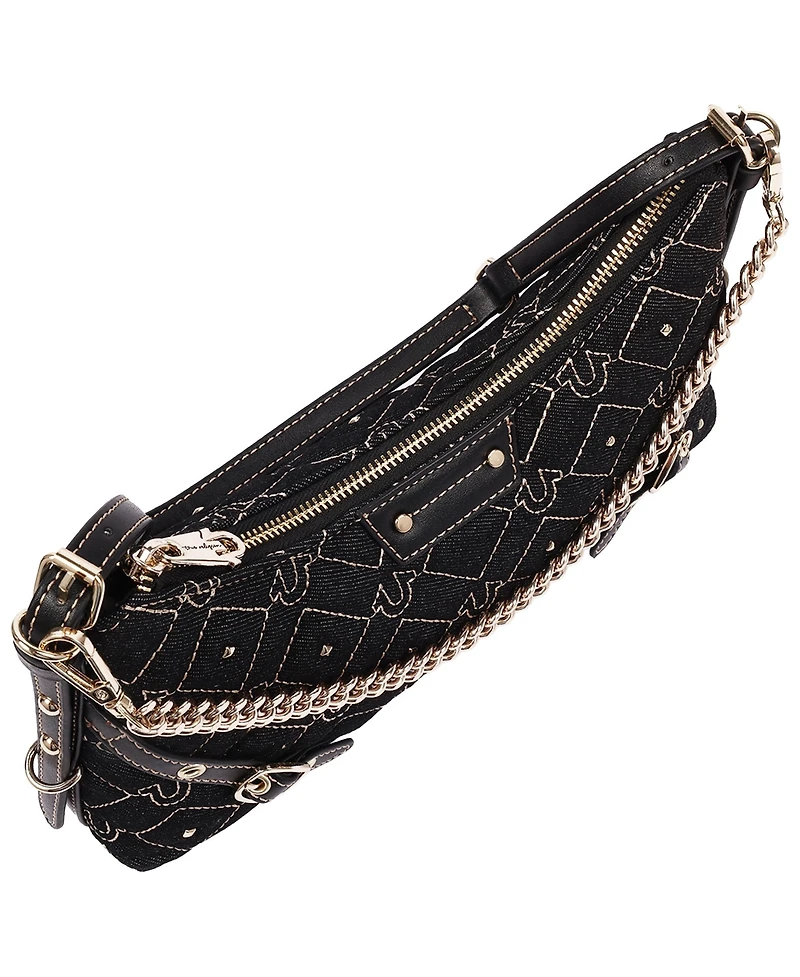 True Religion Studded Denim Chain Shoulder Bag