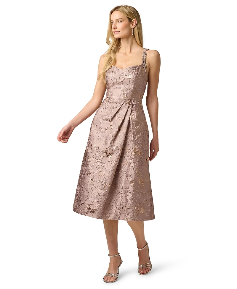 Adrianna Papell Women's Metallic Jacquard Sweetheart Neck Midi Dress
