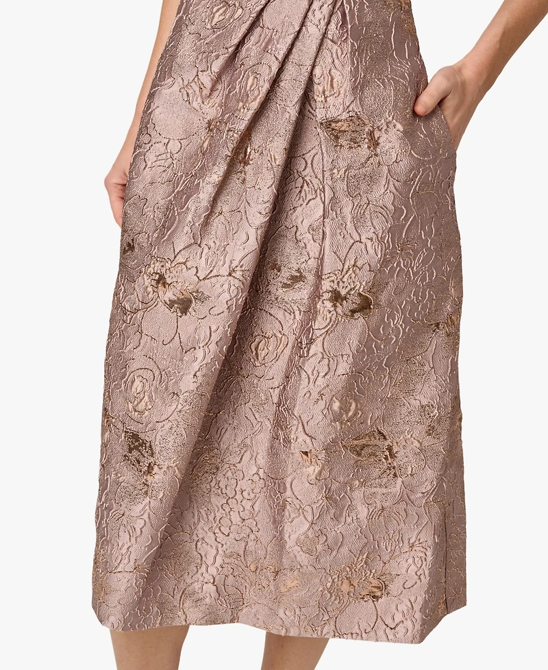 Adrianna Papell Women's Metallic Jacquard Sweetheart Neck Midi Dress